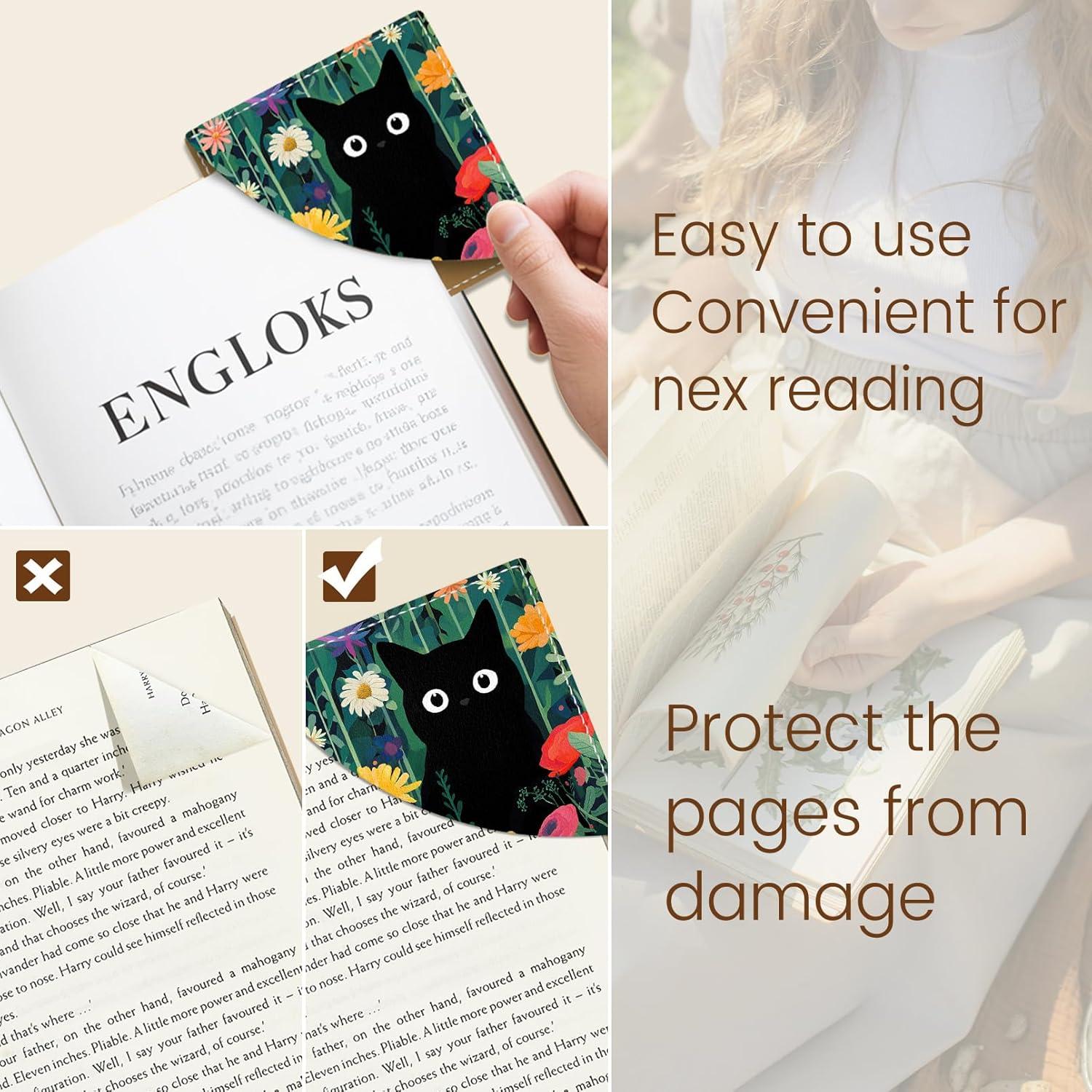 imageIcycay Axolotls Corner Bookmarks Cute Leather Book Accessories for Book Lovers 3 Pcs Reading Book Page Markers for Women Men Student Teacher Girls Boys Kids Retirement Birthday GiftsCute Black Cat 02