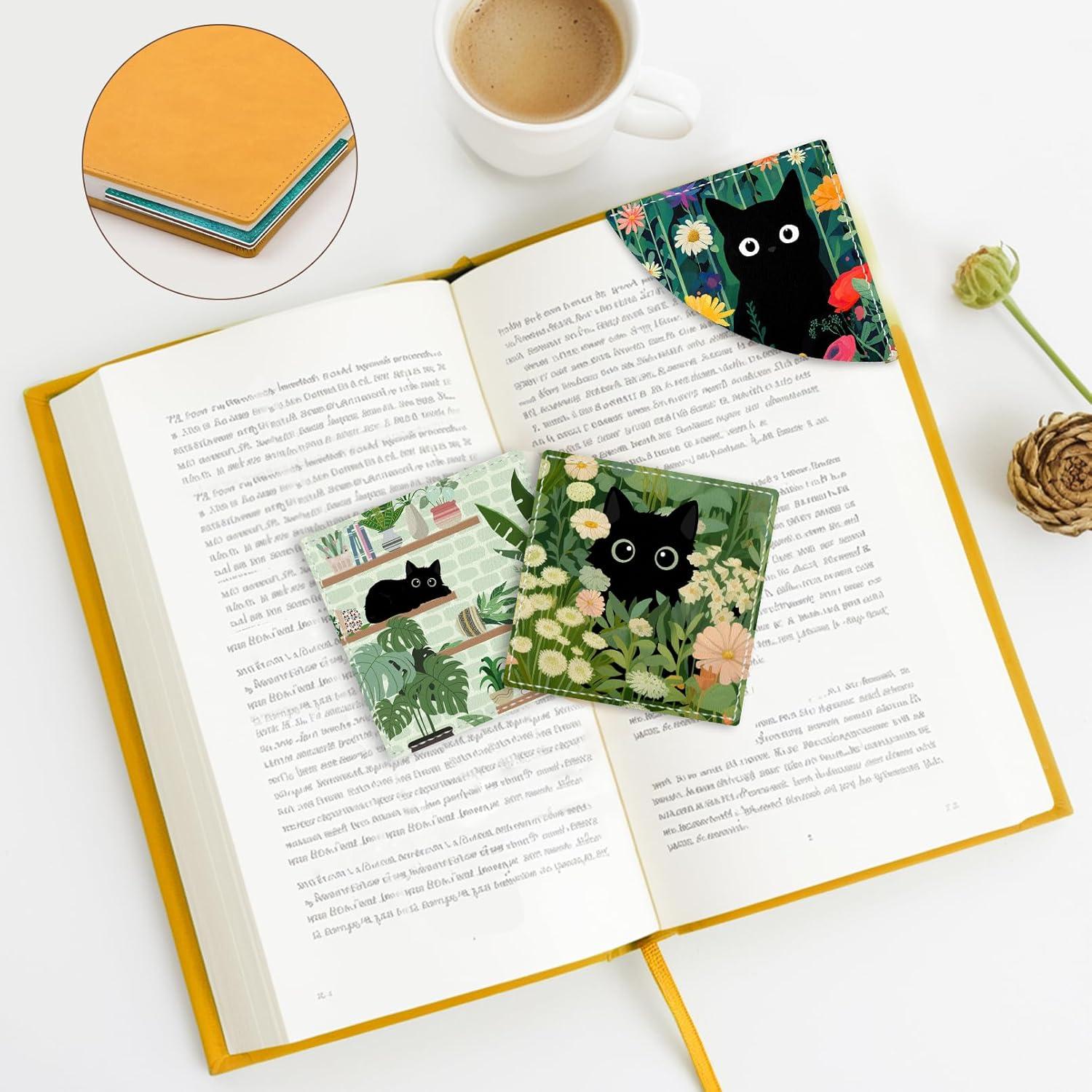 imageIcycay Axolotls Corner Bookmarks Cute Leather Book Accessories for Book Lovers 3 Pcs Reading Book Page Markers for Women Men Student Teacher Girls Boys Kids Retirement Birthday GiftsCute Black Cat 02