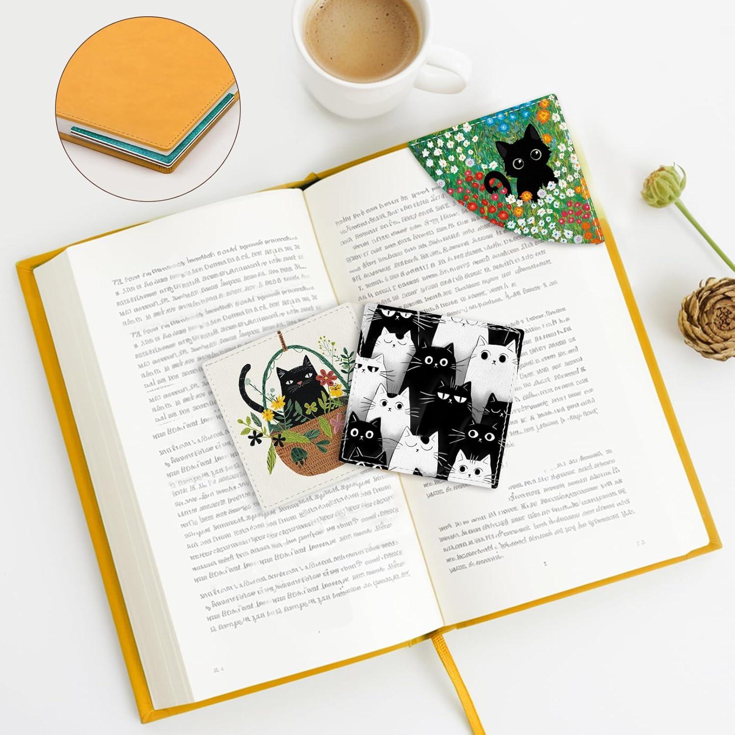 imageIcycay Axolotls Corner Bookmarks Cute Leather Book Accessories for Book Lovers 3 Pcs Reading Book Page Markers for Women Men Student Teacher Girls Boys Kids Retirement Birthday GiftsCute Black Cat 01