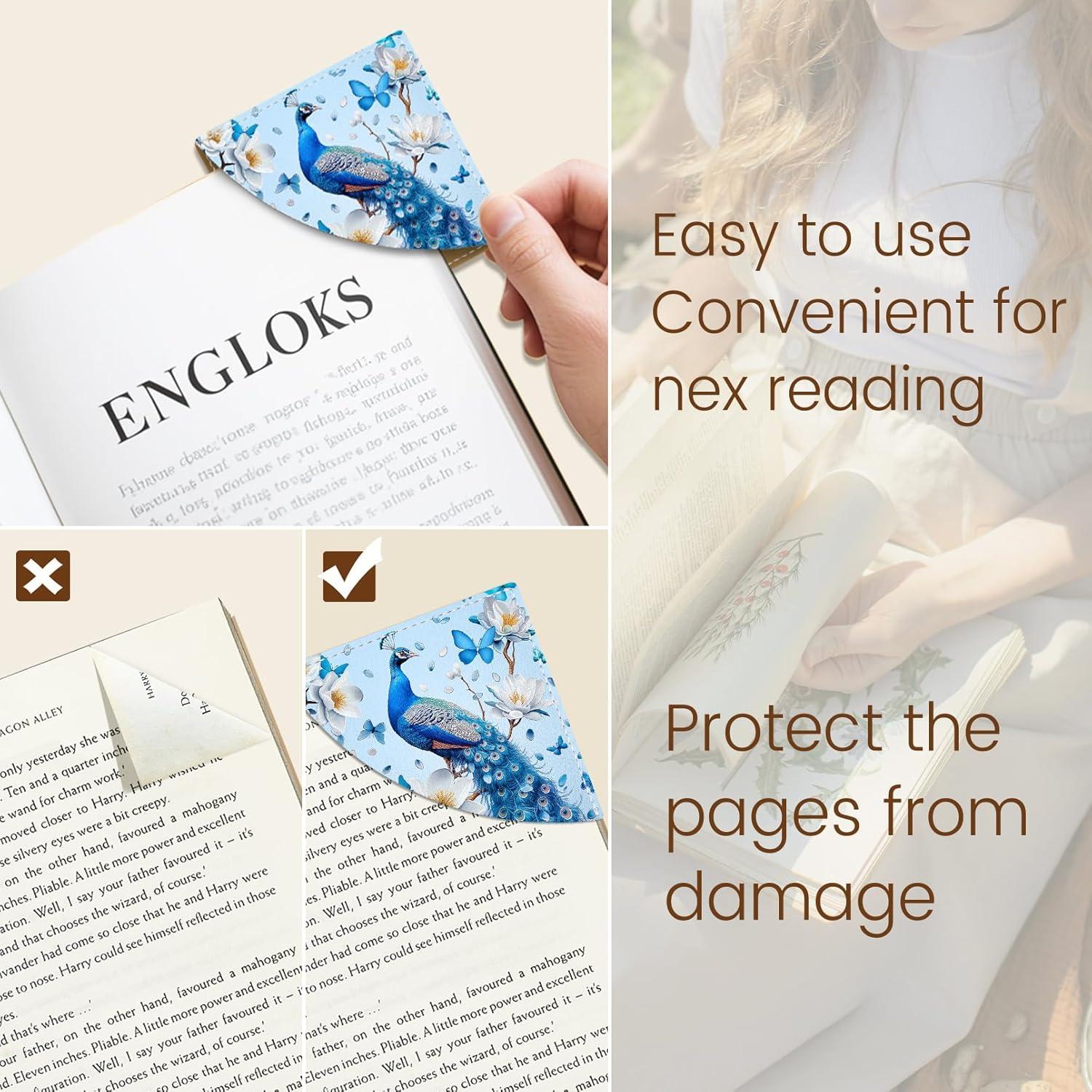 imageIcycay Axolotls Corner Bookmarks Cute Leather Book Accessories for Book Lovers 3 Pcs Reading Book Page Markers for Women Men Student Teacher Girls Boys Kids Retirement Birthday GiftsPeacock 2