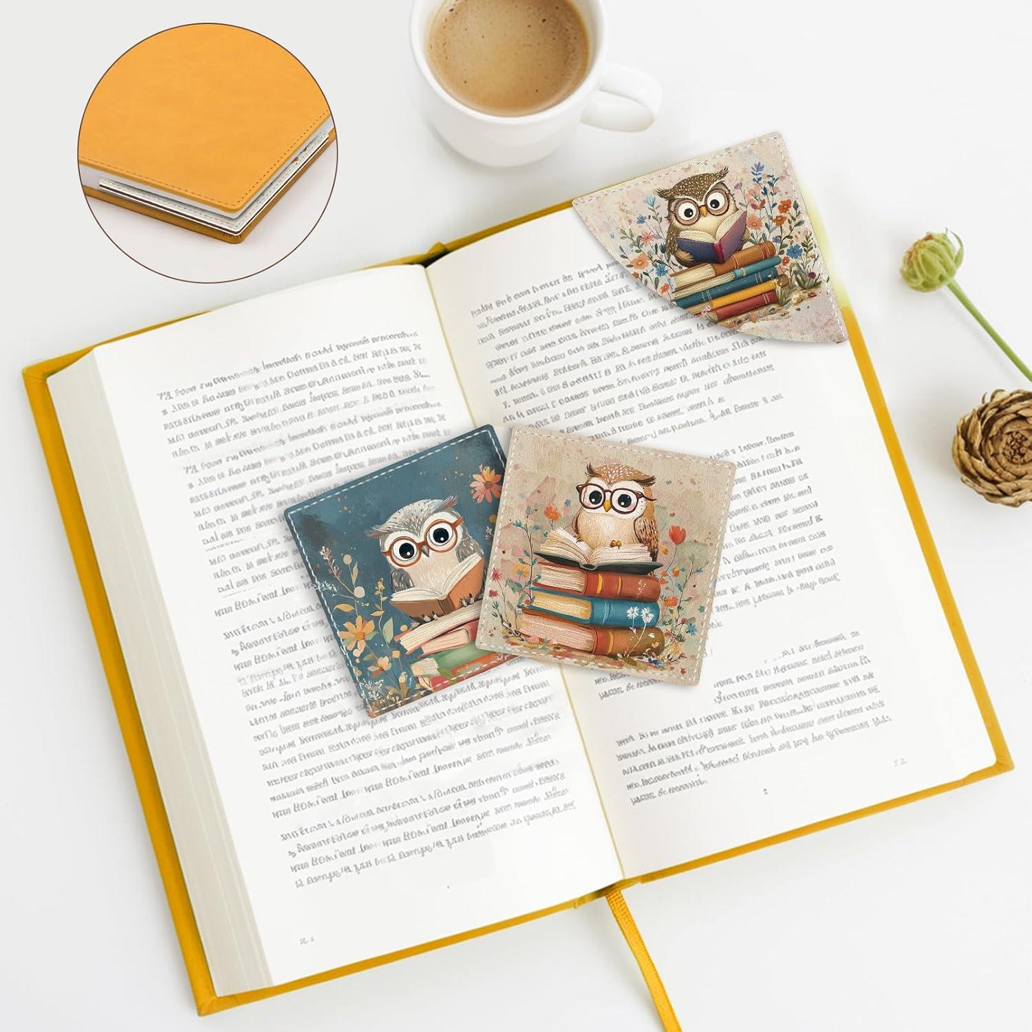 imageIcycay Axolotls Corner Bookmarks Cute Leather Book Accessories for Book Lovers 3 Pcs Reading Book Page Markers for Women Men Student Teacher Girls Boys Kids Retirement Birthday GiftsCute Owls