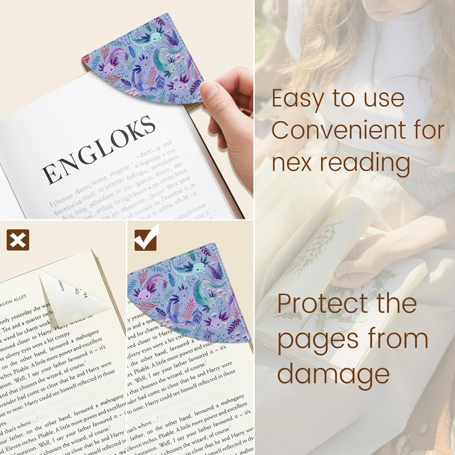 imageIcycay Axolotls Corner Bookmarks Cute Leather Book Accessories for Book Lovers 3 Pcs Reading Book Page Markers for Women Men Student Teacher Girls Boys Kids Retirement Birthday GiftsAxolotls