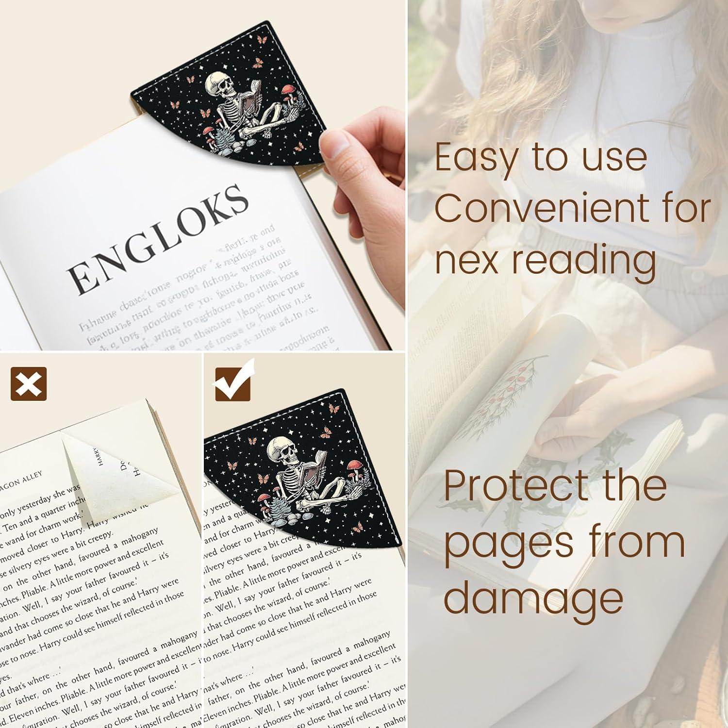 imageIcycay Axolotls Corner Bookmarks Cute Leather Book Accessories for Book Lovers 3 Pcs Reading Book Page Markers for Women Men Student Teacher Girls Boys Kids Retirement Birthday GiftsSkeleton
