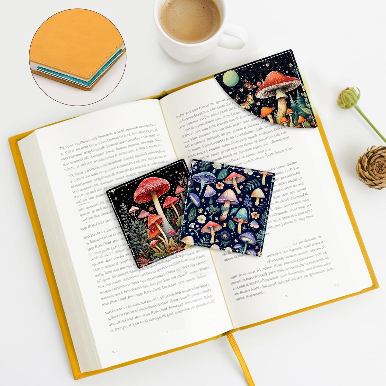 imageIcycay Axolotls Corner Bookmarks Cute Leather Book Accessories for Book Lovers 3 Pcs Reading Book Page Markers for Women Men Student Teacher Girls Boys Kids Retirement Birthday GiftsMushroom
