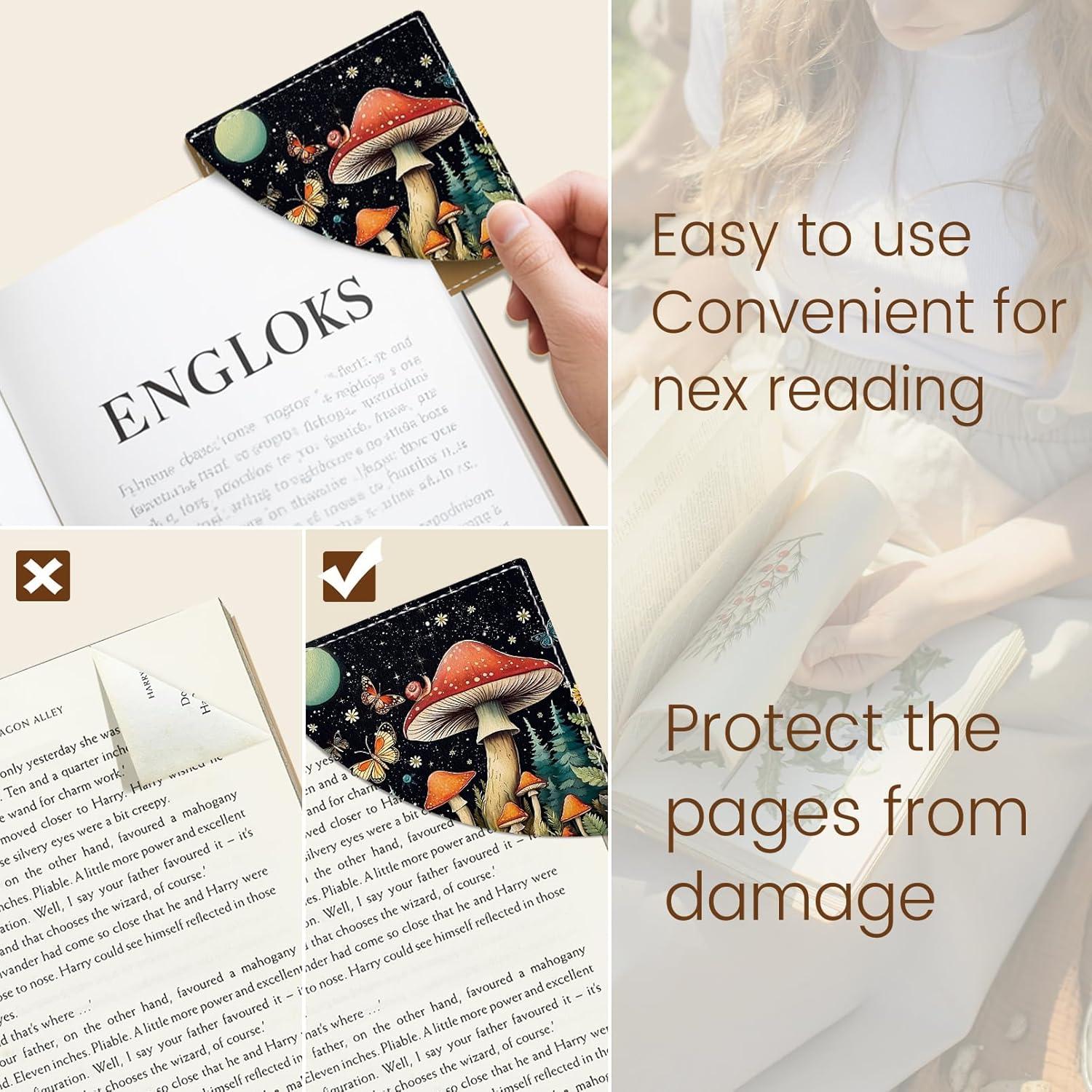 imageIcycay Axolotls Corner Bookmarks Cute Leather Book Accessories for Book Lovers 3 Pcs Reading Book Page Markers for Women Men Student Teacher Girls Boys Kids Retirement Birthday GiftsMushroom