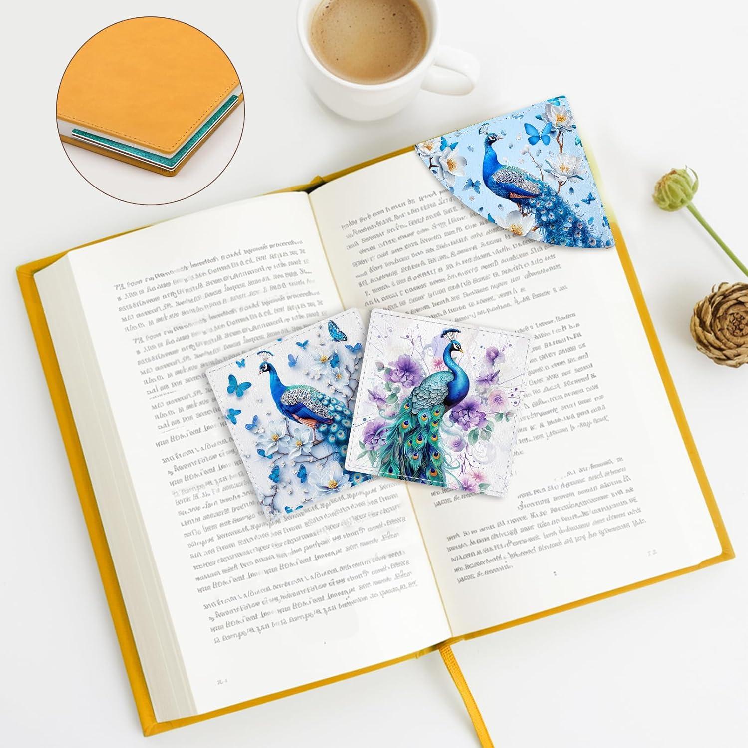 imageIcycay Axolotls Corner Bookmarks Cute Leather Book Accessories for Book Lovers 3 Pcs Reading Book Page Markers for Women Men Student Teacher Girls Boys Kids Retirement Birthday GiftsPeacock 2