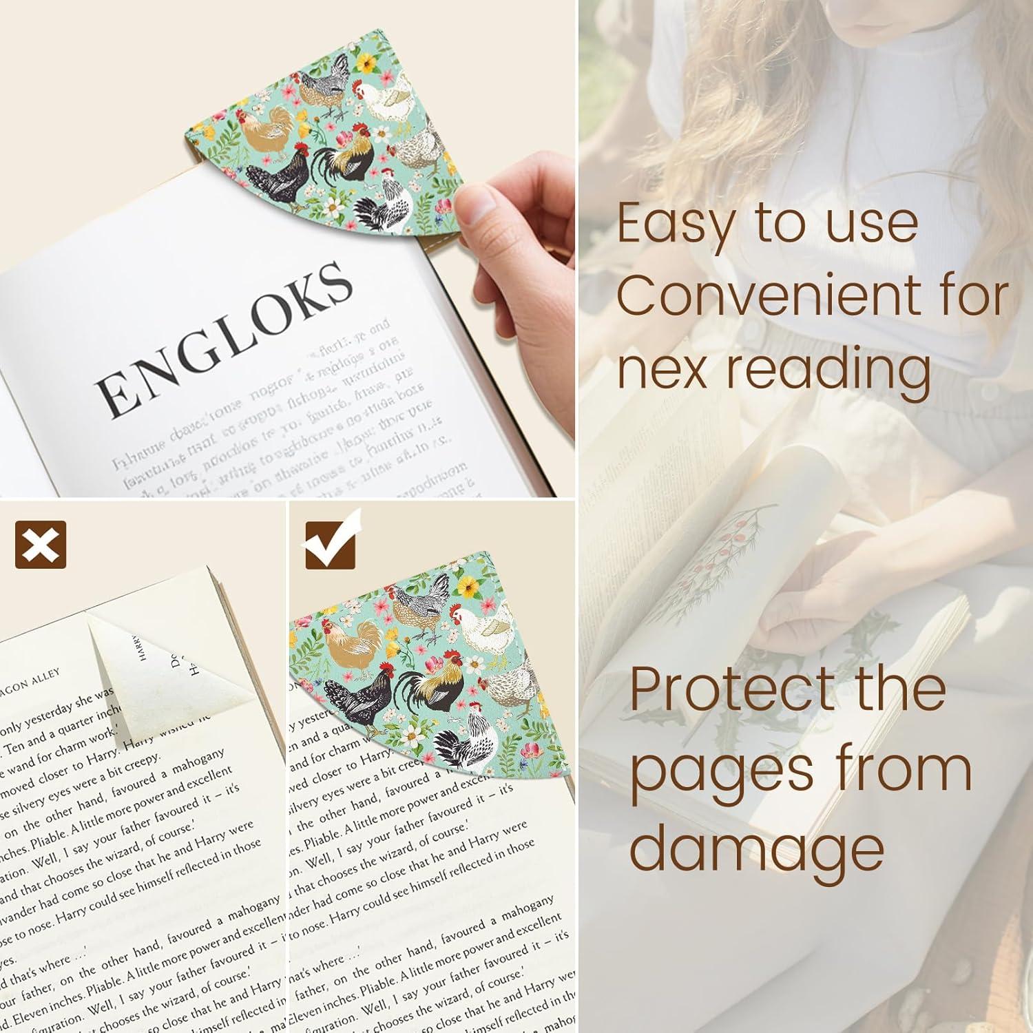 imageIcycay Axolotls Corner Bookmarks Cute Leather Book Accessories for Book Lovers 3 Pcs Reading Book Page Markers for Women Men Student Teacher Girls Boys Kids Retirement Birthday GiftsFarm Chicken