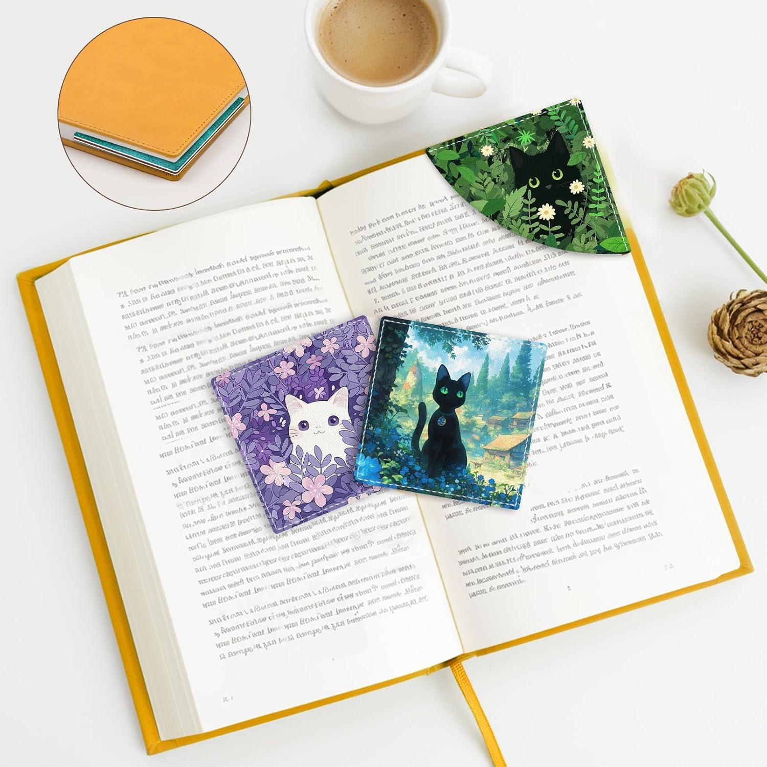 imageIcycay Axolotls Corner Bookmarks Cute Leather Book Accessories for Book Lovers 3 Pcs Reading Book Page Markers for Women Men Student Teacher Girls Boys Kids Retirement Birthday GiftsBlack Cat 03