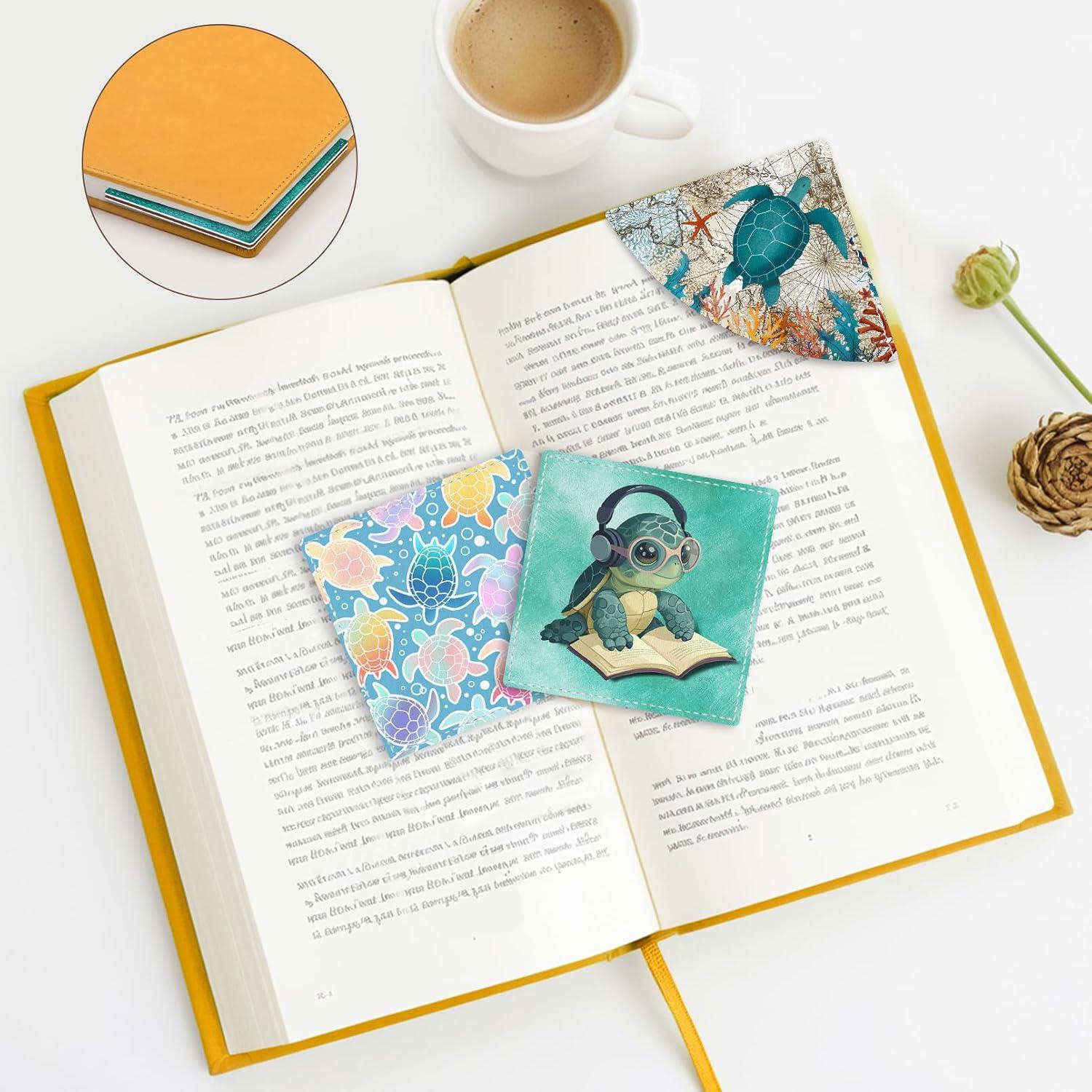 imageIcycay Axolotls Corner Bookmarks Cute Leather Book Accessories for Book Lovers 3 Pcs Reading Book Page Markers for Women Men Student Teacher Girls Boys Kids Retirement Birthday GiftsSea Turtle