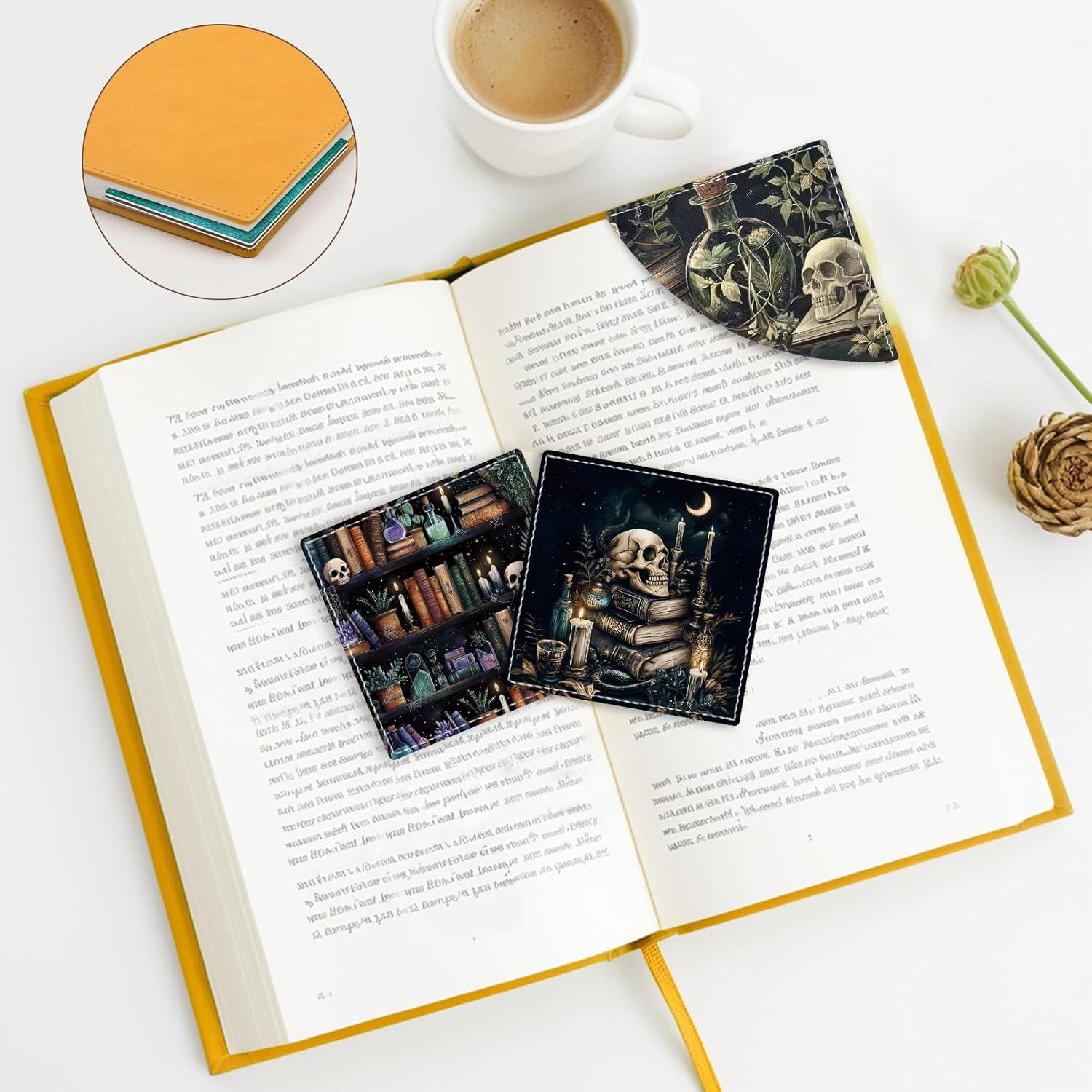 imageIcycay Axolotls Corner Bookmarks Cute Leather Book Accessories for Book Lovers 3 Pcs Reading Book Page Markers for Women Men Student Teacher Girls Boys Kids Retirement Birthday GiftsGoth Skull