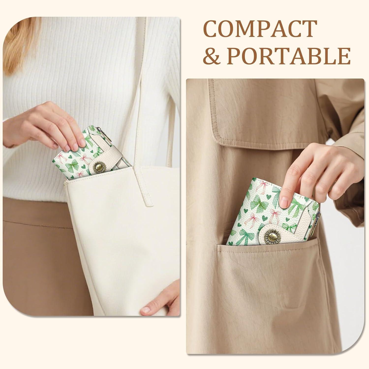 imageIcycay Highland Cow Small Wallet Women RFID Blocking Bifold Cute Credit Card Holder Zipper Coin Pocket PU Leather Compact Travel 4 ID Window 14 Card Slots Western Cash Purse Ladies WomanBow