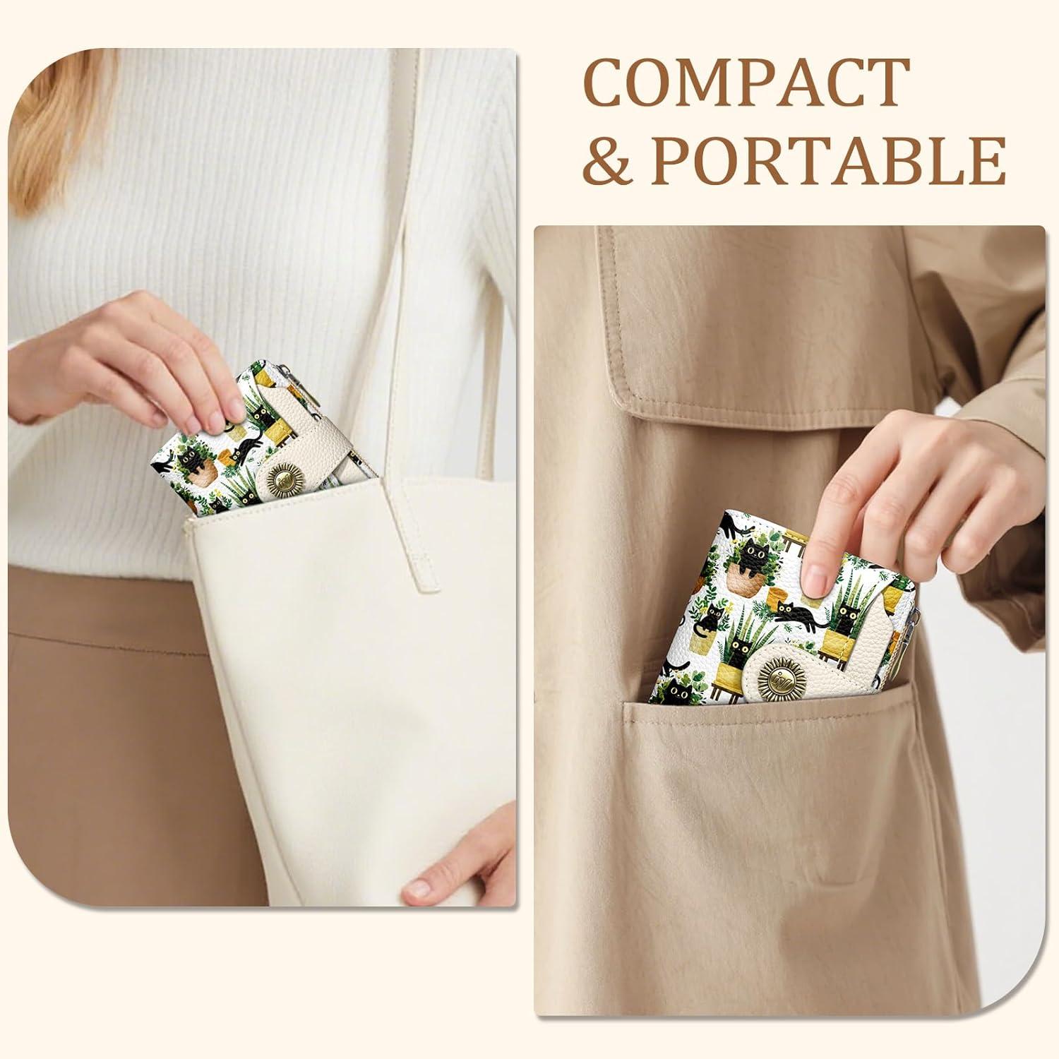 imageIcycay Highland Cow Small Wallet Women RFID Blocking Bifold Cute Credit Card Holder Zipper Coin Pocket PU Leather Compact Travel 4 ID Window 14 Card Slots Western Cash Purse Ladies WomanCat Plant