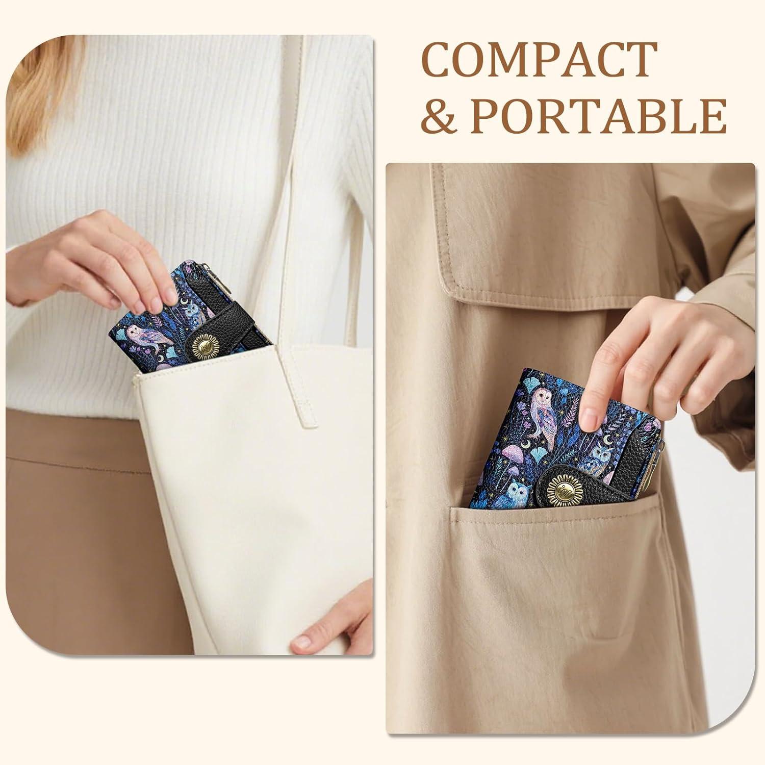 imageIcycay Highland Cow Small Wallet Women RFID Blocking Bifold Cute Credit Card Holder Zipper Coin Pocket PU Leather Compact Travel 4 ID Window 14 Card Slots Western Cash Purse Ladies WomanOwl