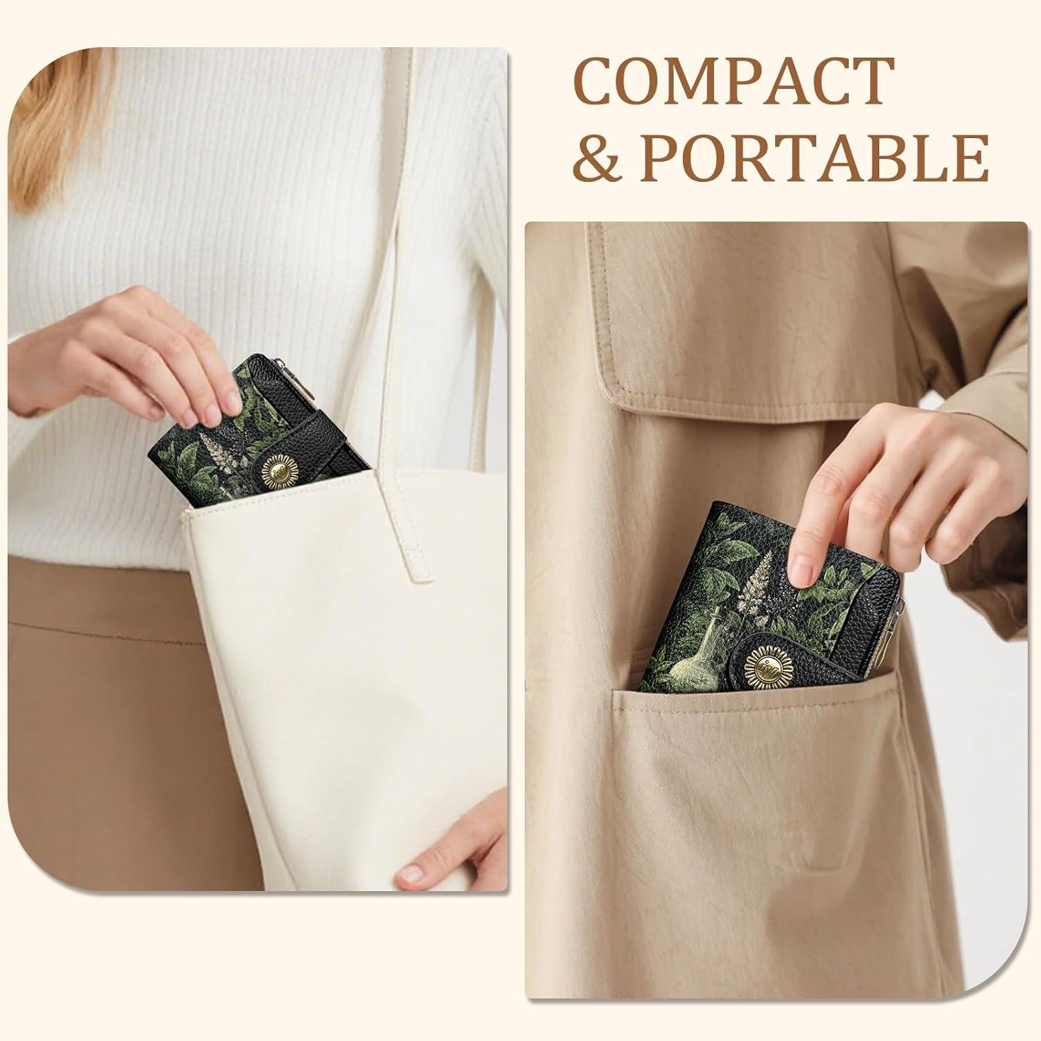 imageIcycay Highland Cow Small Wallet Women RFID Blocking Bifold Cute Credit Card Holder Zipper Coin Pocket PU Leather Compact Travel 4 ID Window 14 Card Slots Western Cash Purse Ladies WomanGoth Skull Plant