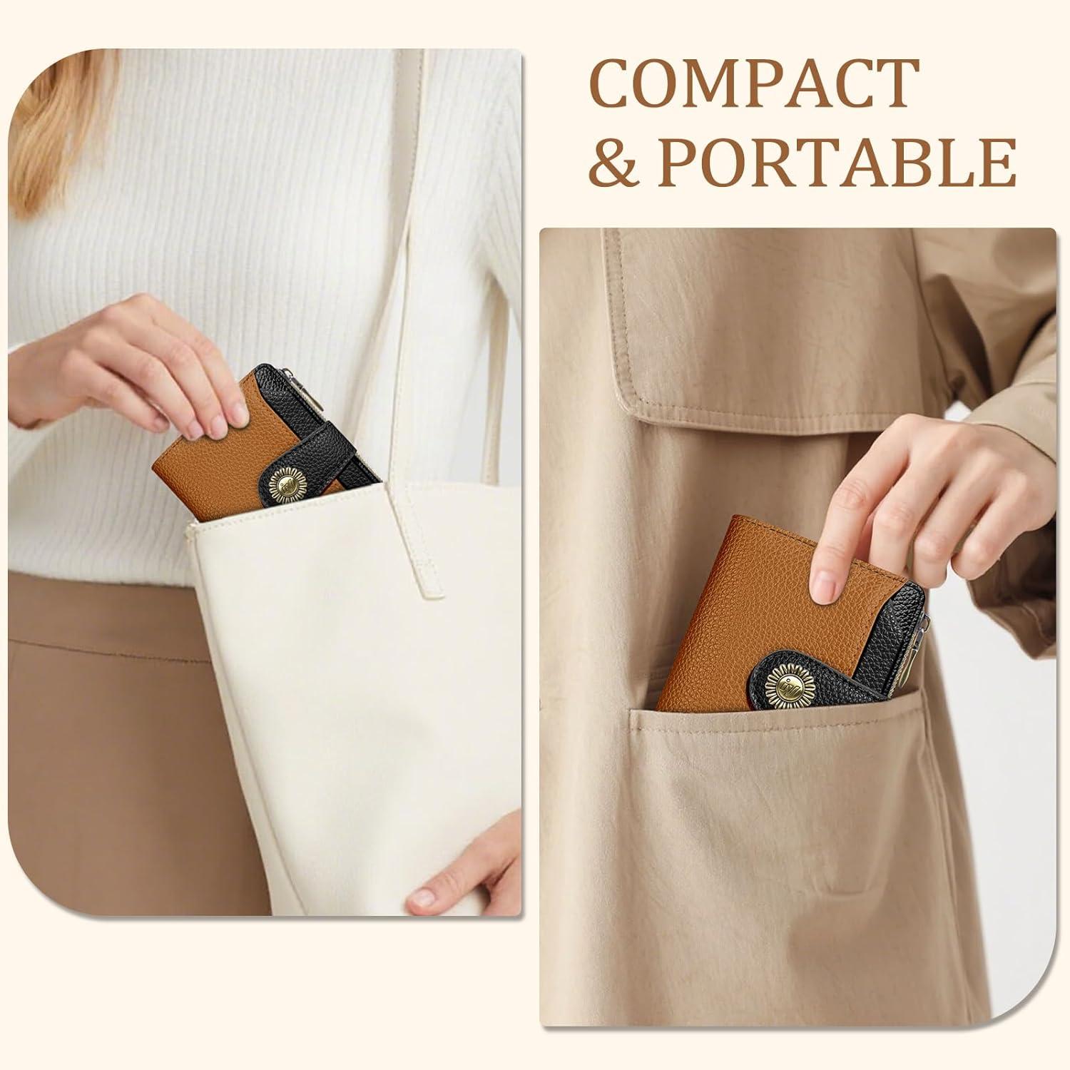 imageIcycay Highland Cow Small Wallet Women RFID Blocking Bifold Cute Credit Card Holder Zipper Coin Pocket PU Leather Compact Travel 4 ID Window 14 Card Slots Western Cash Purse Ladies Woman0 Pumpkin Black