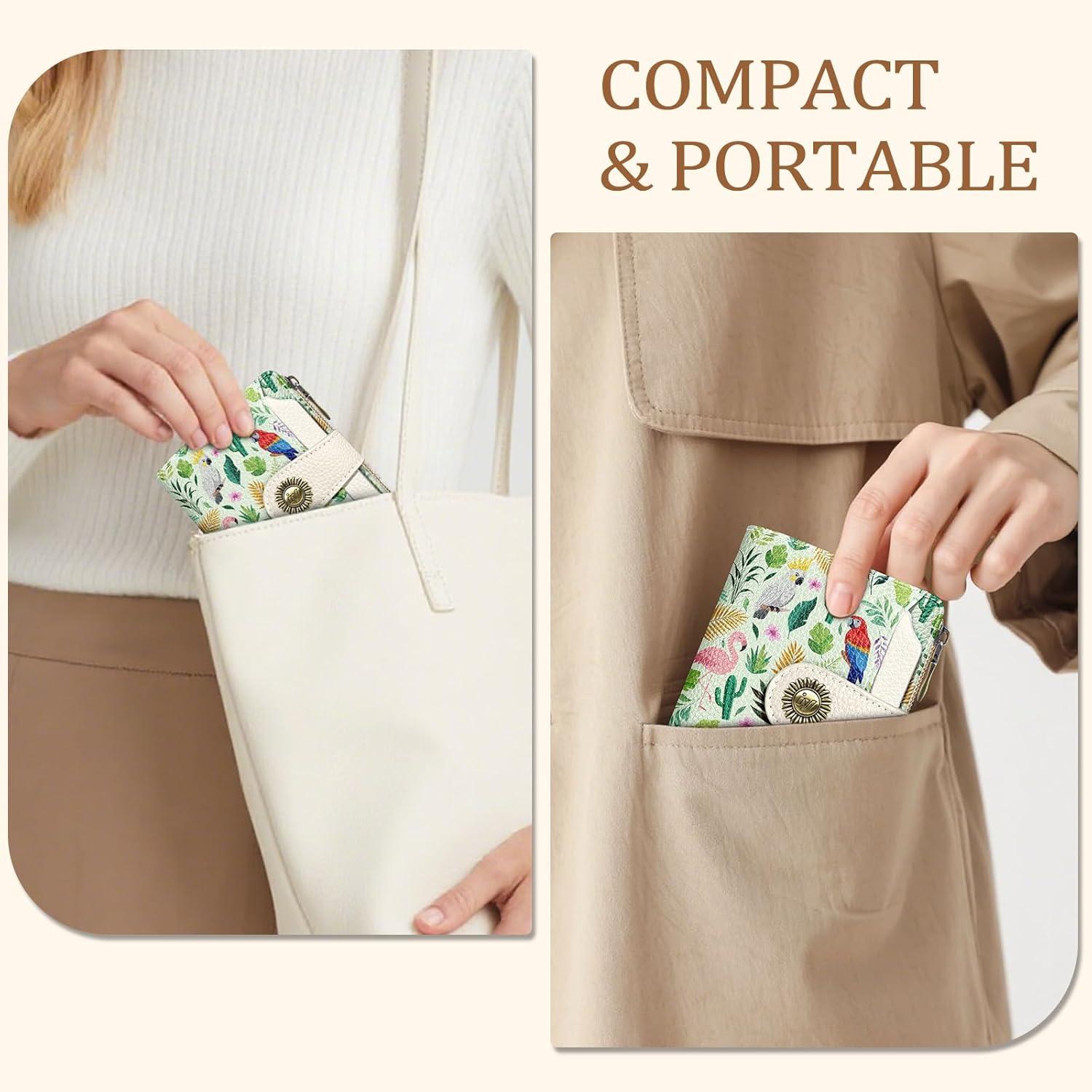 imageIcycay Highland Cow Small Wallet Women RFID Blocking Bifold Cute Credit Card Holder Zipper Coin Pocket PU Leather Compact Travel 4 ID Window 14 Card Slots Western Cash Purse Ladies WomanParrot