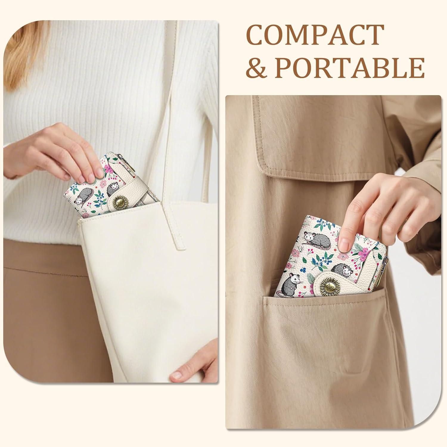 imageIcycay Highland Cow Small Wallet Women RFID Blocking Bifold Cute Credit Card Holder Zipper Coin Pocket PU Leather Compact Travel 4 ID Window 14 Card Slots Western Cash Purse Ladies WomanPossum