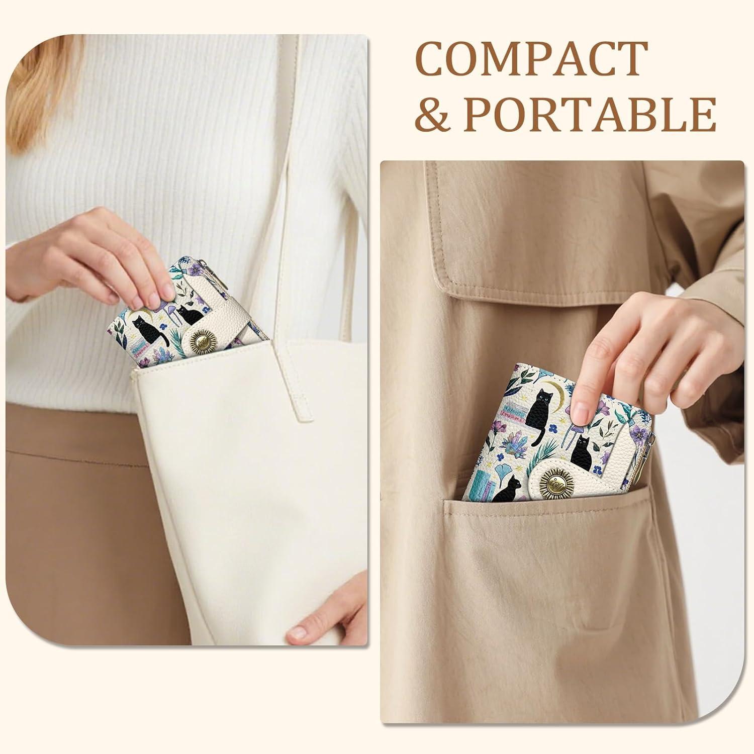 imageIcycay Highland Cow Small Wallet Women RFID Blocking Bifold Cute Credit Card Holder Zipper Coin Pocket PU Leather Compact Travel 4 ID Window 14 Card Slots Western Cash Purse Ladies WomanCat Book