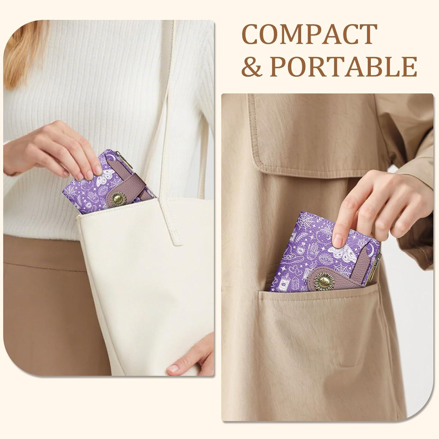 imageIcycay Highland Cow Small Wallet Women RFID Blocking Bifold Cute Credit Card Holder Zipper Coin Pocket PU Leather Compact Travel 4 ID Window 14 Card Slots Western Cash Purse Ladies WomanGothic Magic