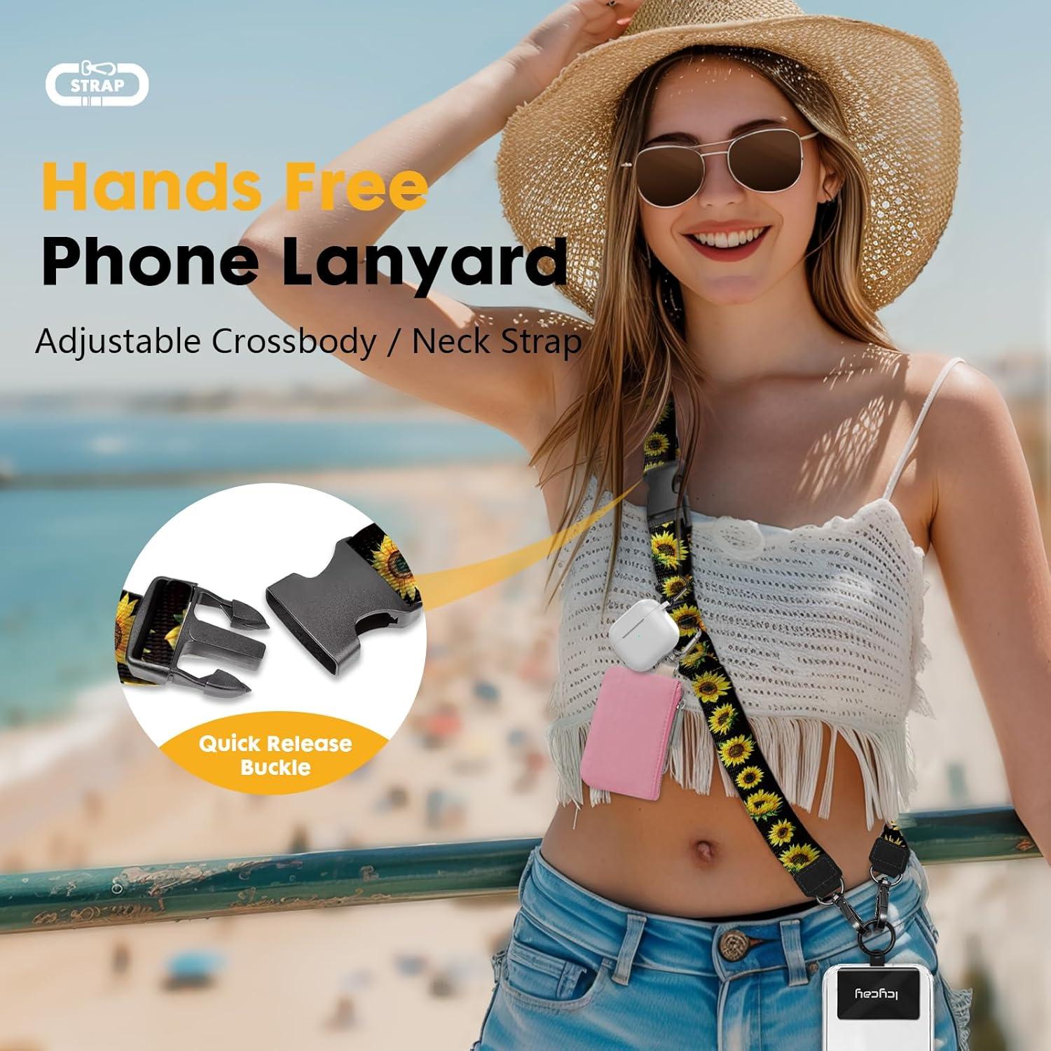 imageIcycay Phone Lanyard Crossbody Marble Cell Phone Strap for Around The Neck Adjustable Anti Theft Cute Lanyard for iPhone Case ID Holder Keys Accessories Travel EssentialYellow Flowers