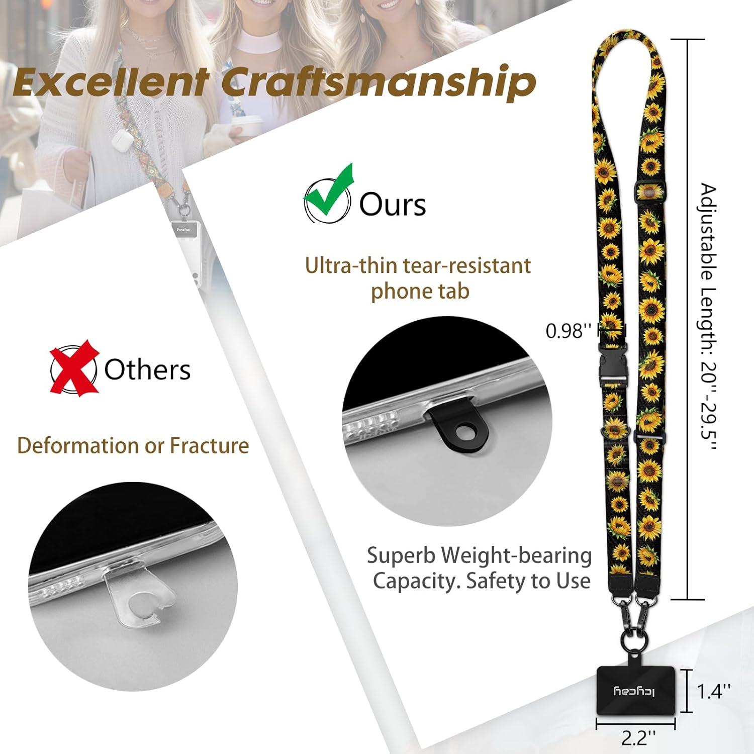 imageIcycay Phone Lanyard Crossbody Marble Cell Phone Strap for Around The Neck Adjustable Anti Theft Cute Lanyard for iPhone Case ID Holder Keys Accessories Travel EssentialYellow Flowers
