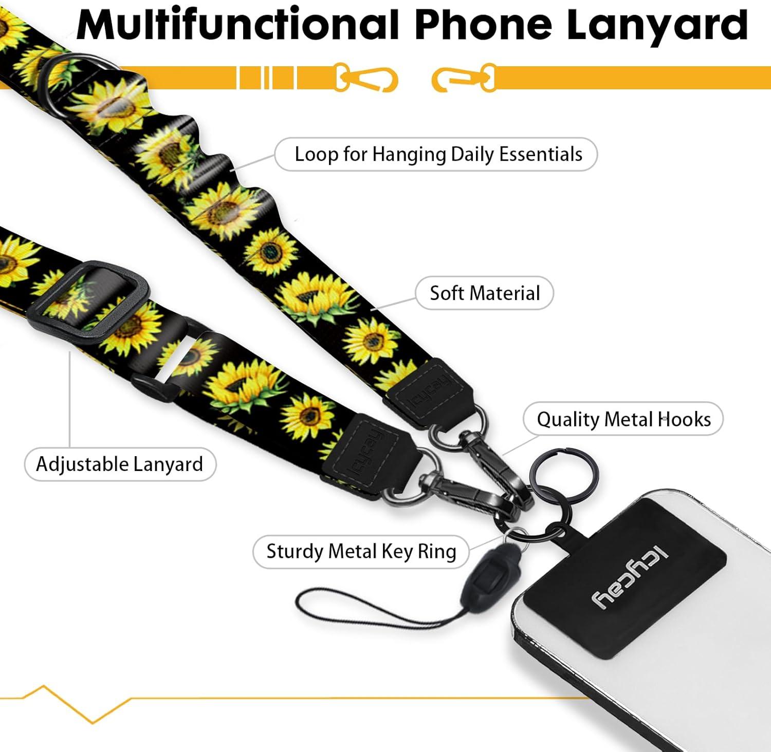 imageIcycay Phone Lanyard Crossbody Marble Cell Phone Strap for Around The Neck Adjustable Anti Theft Cute Lanyard for iPhone Case ID Holder Keys Accessories Travel EssentialYellow Flowers