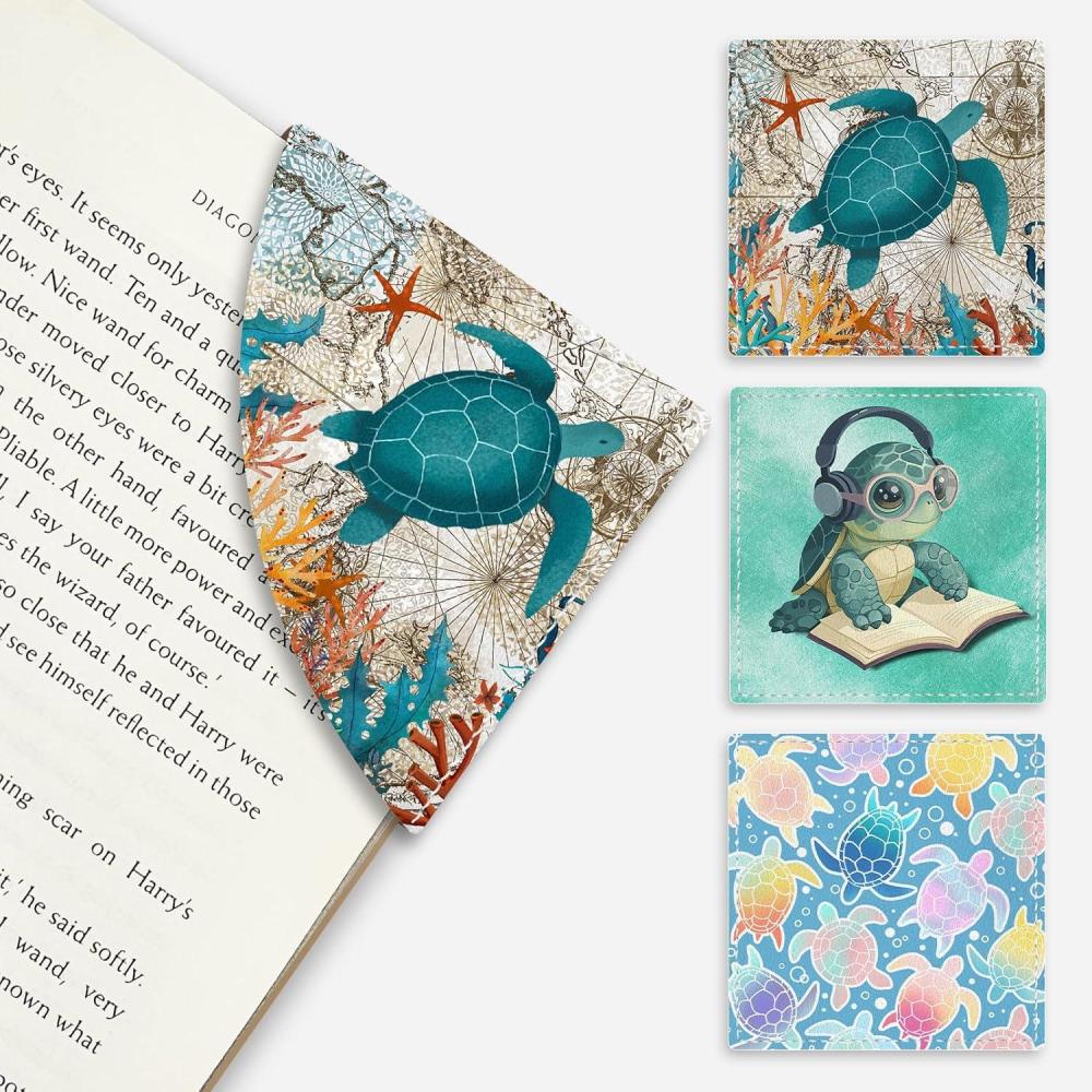 imageIcycay Axolotls Corner Bookmarks Cute Leather Book Accessories for Book Lovers 3 Pcs Reading Book Page Markers for Women Men Student Teacher Girls Boys Kids Retirement Birthday GiftsSea Turtle