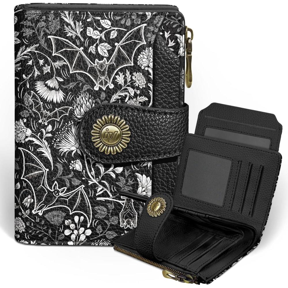 imageIcycay Highland Cow Small Wallet Women RFID Blocking Bifold Cute Credit Card Holder Zipper Coin Pocket PU Leather Compact Travel 4 ID Window 14 Card Slots Western Cash Purse Ladies WomanGoth Bat