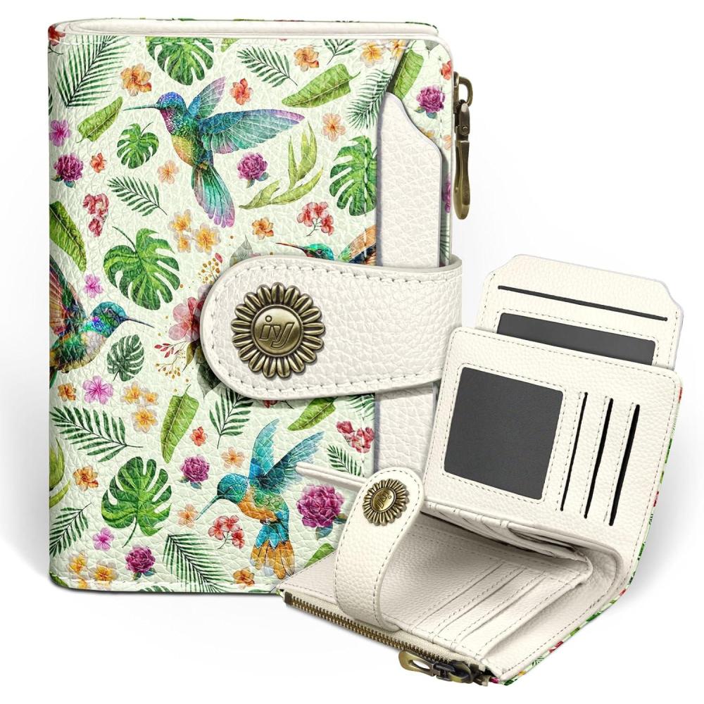 imageIcycay Highland Cow Small Wallet Women RFID Blocking Bifold Cute Credit Card Holder Zipper Coin Pocket PU Leather Compact Travel 4 ID Window 14 Card Slots Western Cash Purse Ladies WomanHummingbird