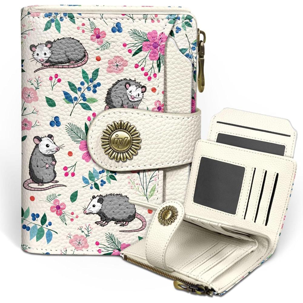 imageIcycay Highland Cow Small Wallet Women RFID Blocking Bifold Cute Credit Card Holder Zipper Coin Pocket PU Leather Compact Travel 4 ID Window 14 Card Slots Western Cash Purse Ladies WomanPossum