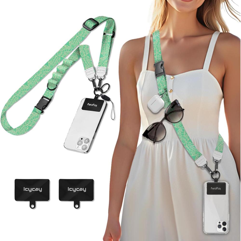 imageIcycay Phone Lanyard Crossbody Marble Cell Phone Strap for Around The Neck Adjustable Anti Theft Cute Lanyard for iPhone Case ID Holder Keys Accessories Travel EssentialTropical Leaves