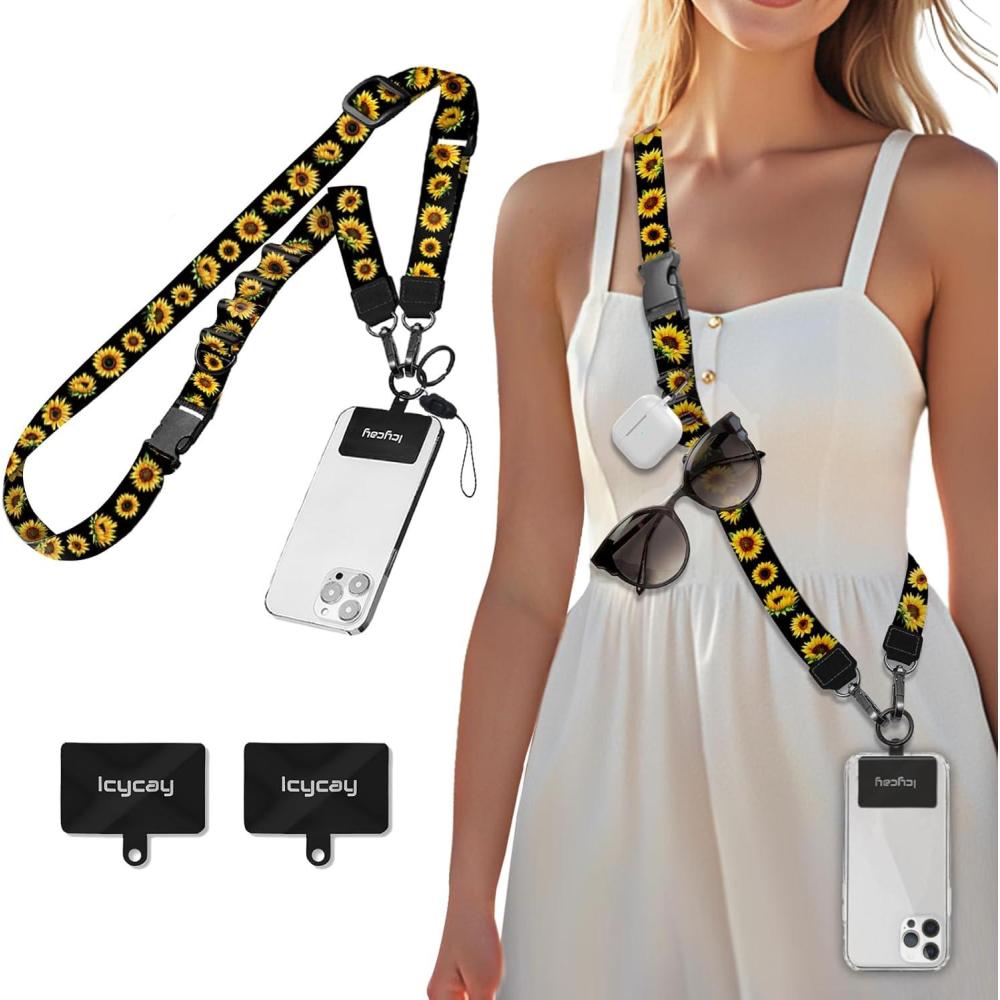 imageIcycay Phone Lanyard Crossbody Marble Cell Phone Strap for Around The Neck Adjustable Anti Theft Cute Lanyard for iPhone Case ID Holder Keys Accessories Travel EssentialYellow Flowers