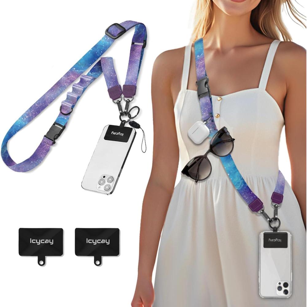 imageIcycay Phone Lanyard Crossbody Marble Cell Phone Strap for Around The Neck Adjustable Anti Theft Cute Lanyard for iPhone Case ID Holder Keys Accessories Travel EssentialStarry Sky