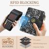 Icycay Highland Cow Small Wallet Women RFID Blocking Bifold, Cute Credit Card Holder, Zipper Coin Pocket, PU Leather, Compact, Travel, 4 ID Window, 14 Card Slots, Western, Cash Purse, Ladies Woman(Goth Bat)