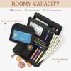 Icycay Highland Cow Small Wallet Women RFID Blocking Bifold, Cute Credit Card Holder, Zipper Coin Pocket, PU Leather, Compact, Travel, 4 ID Window, 14 Card Slots, Western, Cash Purse, Ladies Woman(Cat Flowers)
