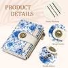 Icycay Highland Cow Small Wallet Women RFID Blocking Bifold, Cute Credit Card Holder, Zipper Coin Pocket, PU Leather, Compact, Travel, 4 ID Window, 14 Card Slots, Western, Cash Purse, Ladies Woman(Floral Blue)