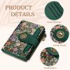 Icycay Highland Cow Small Wallet Women RFID Blocking Bifold, Cute Credit Card Holder, Zipper Coin Pocket, PU Leather, Compact, Travel, 4 ID Window, 14 Card Slots, Western, Cash Purse, Ladies Woman(Floral Green)