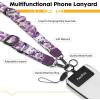 Icycay Phone Lanyard Crossbody, Marble Cell Phone Strap for Around The Neck Adjustable, Anti Theft Cute Lanyard for iPhone Case ID Holder Keys Accessories Travel Essential(Cat Purple Flower)