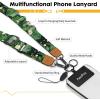 Icycay Phone Lanyard Crossbody, Marble Cell Phone Strap for Around The Neck Adjustable, Anti Theft Cute Lanyard for iPhone Case ID Holder Keys Accessories Travel Essential(Cat Green Leaf)