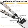 Icycay Phone Lanyard Crossbody, Marble Cell Phone Strap for Around The Neck Adjustable, Anti Theft Cute Lanyard for iPhone Case ID Holder Keys Accessories Travel Essential(Abstract Art Leaf Black)