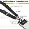 Icycay Phone Lanyard Crossbody, Marble Cell Phone Strap for Around The Neck Adjustable, Anti Theft Cute Lanyard for iPhone Case ID Holder Keys Accessories Travel Essential(1 Pure Black)