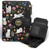 Icycay Highland Cow Small Wallet Women RFID Blocking Bifold, Cute Credit Card Holder, Zipper Coin Pocket, PU Leather, Compact, Travel, 4 ID Window, 14 Card Slots, Western, Cash Purse, Ladies Woman(Cat Flowers)