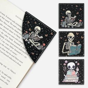 Icycay Axolotls Corner Bookmarks, Cute Leather Book Accessories for Book Lovers, 3 Pcs Reading Book Page Markers for Women Men Student Teacher Girls Boys Kids Retirement Birthday Gifts(Skeleton)