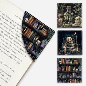 Icycay Axolotls Corner Bookmarks, Cute Leather Book Accessories for Book Lovers, 3 Pcs Reading Book Page Markers for Women Men Student Teacher Girls Boys Kids Retirement Birthday Gifts(Goth Skull)