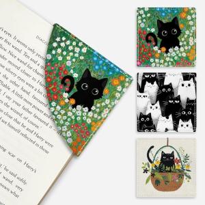 Icycay Axolotls Corner Bookmarks, Cute Leather Book Accessories for Book Lovers, 3 Pcs Reading Book Page Markers for Women Men Student Teacher Girls Boys Kids Retirement Birthday Gifts(Cute Black Cat 01)