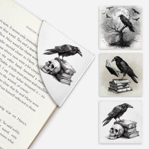 Icycay Axolotls Corner Bookmarks, Cute Leather Book Accessories for Book Lovers, 3 Pcs Reading Book Page Markers for Women Men Student Teacher Girls Boys Kids Retirement Birthday Gifts(Crow)