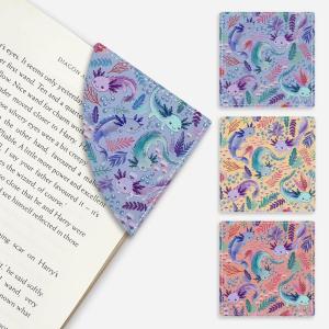Icycay Axolotls Corner Bookmarks, Cute Leather Book Accessories for Book Lovers, 3 Pcs Reading Book Page Markers for Women Men Student Teacher Girls Boys Kids Retirement Birthday Gifts(Axolotls)