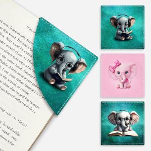 Icycay Axolotls Corner Bookmarks, Cute Leather Book Accessories for Book Lovers, 3 Pcs Reading Book Page Markers for Women Men Student Teacher Girls Boys Kids Retirement Birthday Gifts(Cute Elephant)