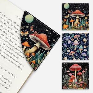 Icycay Axolotls Corner Bookmarks, Cute Leather Book Accessories for Book Lovers, 3 Pcs Reading Book Page Markers for Women Men Student Teacher Girls Boys Kids Retirement Birthday Gifts(Mushroom)
