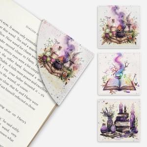 Icycay Axolotls Corner Bookmarks, Cute Leather Book Accessories for Book Lovers, 3 Pcs Reading Book Page Markers for Women Men Student Teacher Girls Boys Kids Retirement Birthday Gifts(Magic)